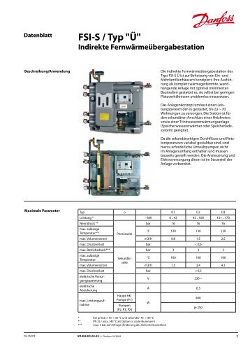 FSI-S / Typ "Ã" Indirekte FernwÃ¤rmeÃ¼bergabestation - Danfoss GmbH