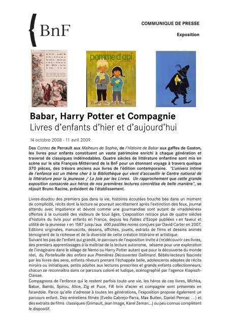 Babar, Harry Potter et compagnie - Exposition - La joie par les livres