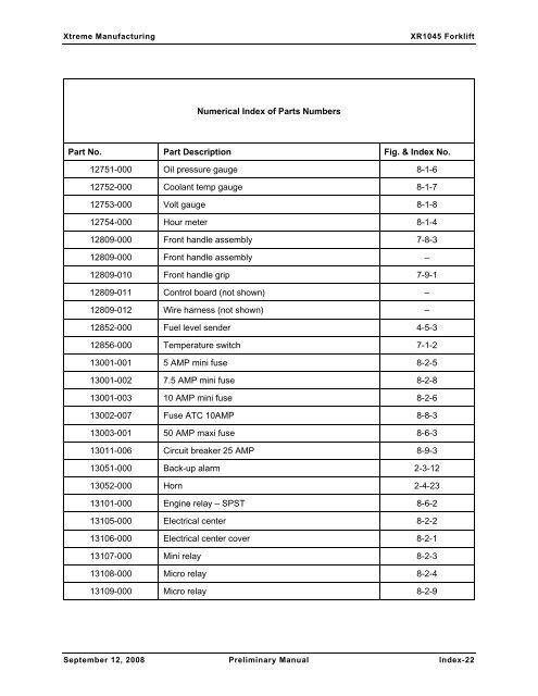 Numerical and Alphabetical Indexes - Xtreme Manufacturing