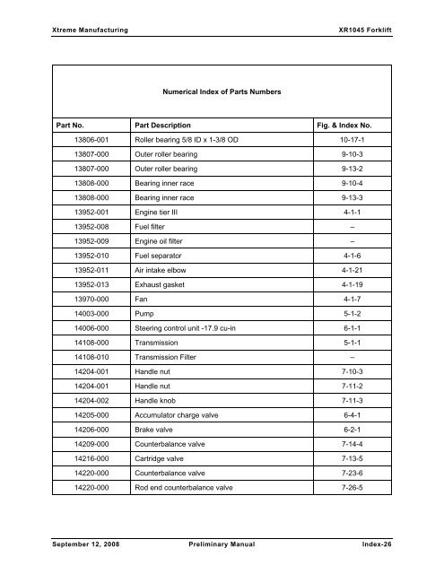 Numerical and Alphabetical Indexes - Xtreme Manufacturing