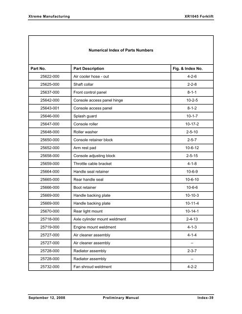 Numerical and Alphabetical Indexes - Xtreme Manufacturing