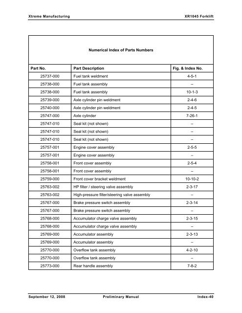 Numerical and Alphabetical Indexes - Xtreme Manufacturing