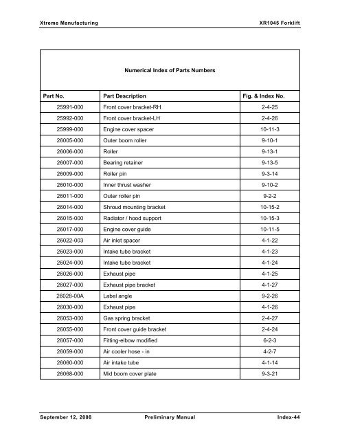 Numerical and Alphabetical Indexes - Xtreme Manufacturing