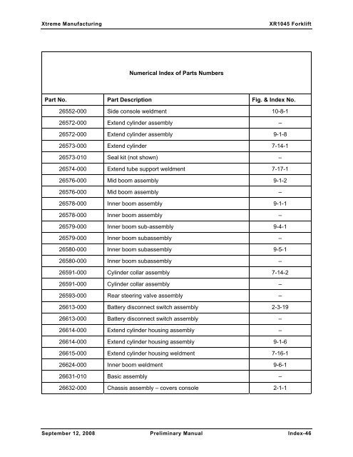 Numerical and Alphabetical Indexes - Xtreme Manufacturing