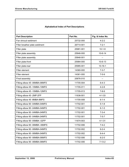 Numerical and Alphabetical Indexes - Xtreme Manufacturing