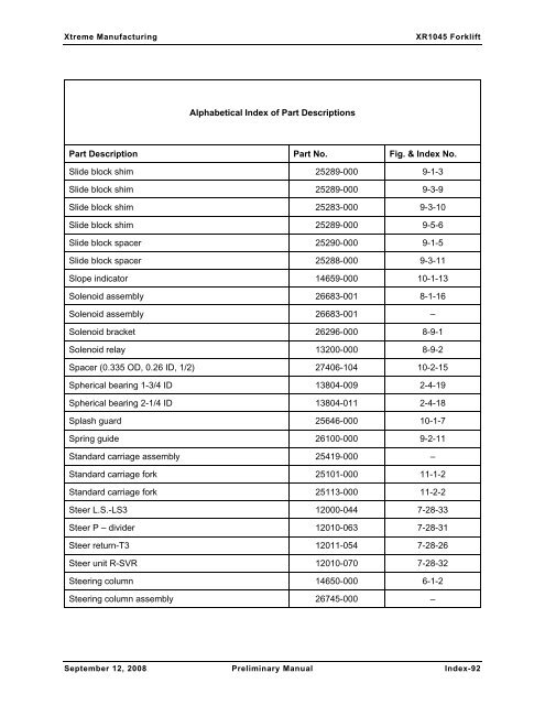 Numerical and Alphabetical Indexes - Xtreme Manufacturing