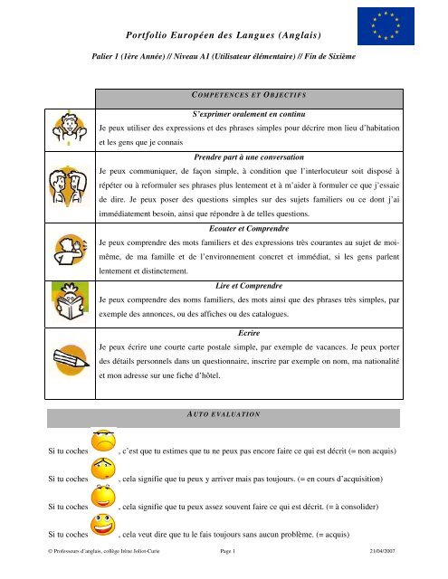 Portfolio Europa C En Des Langues Anglais