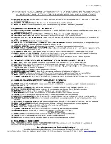 exclusion de fabricante o planta fabricante - Servicio AutÃ³nomo de ...