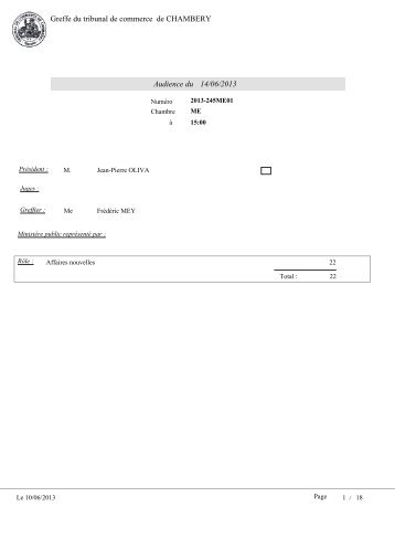 Greffe du tribunal de commerce de CHAMBERY Audience du 14/06 ...
