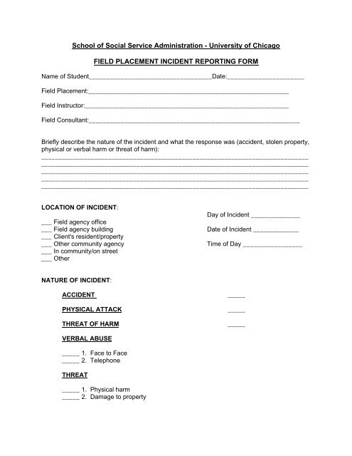 Incident Reporting Form - School of Social Service Administration ...