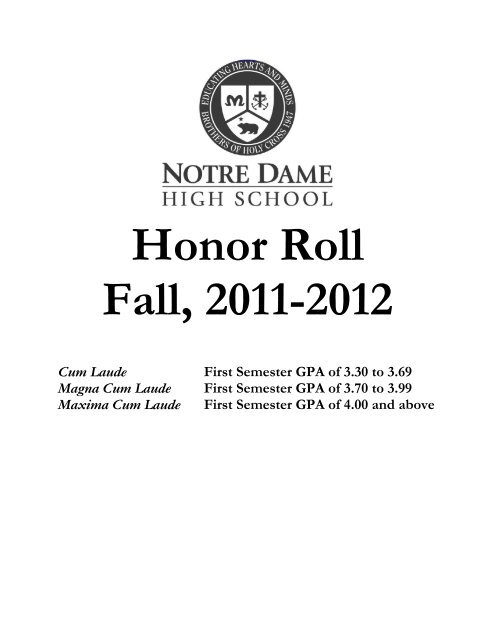 Honor Roll Fall, 2011-2012