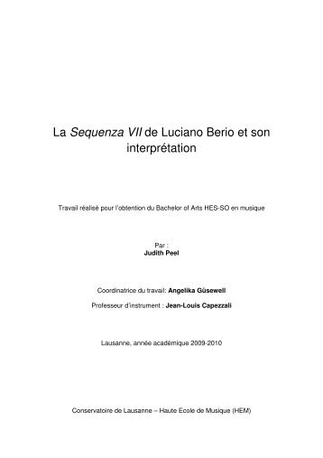 La Sequenza VII de Luciano Berio et son interprétation - HEMU