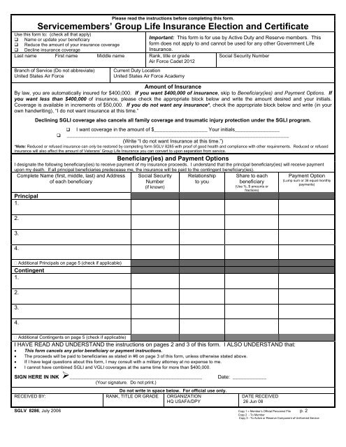 SGLI Form