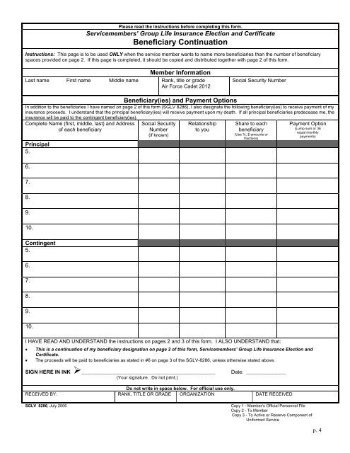 SGLI Form