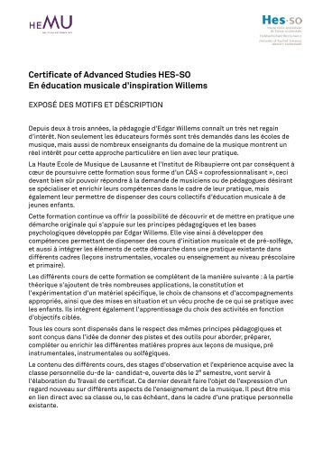 Certificate of Advanced Studies HES-SO En éducation ... - HEMU