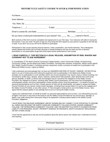 Safety Waiver Form - College of The Albemarle