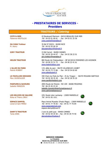 - PRESTATAIRES DE SERVICES - Providers - Villefranche-sur-Mer