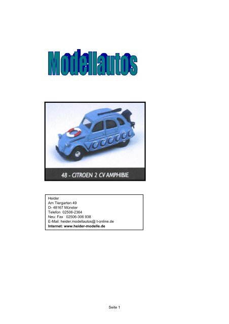 Preisliste - Heider Modelle Preisliste - Heider Modelle