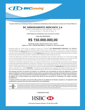 30/07/2008 Prospecto Definitivo de Distribuição Pública ... - bicbanco