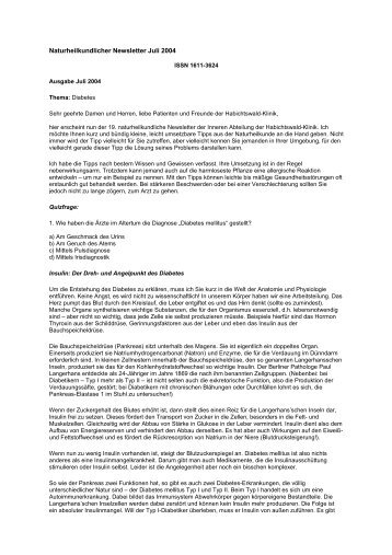 Naturheilkundlicher Newsletter Juli 2004 - Habichtswald-Klinik