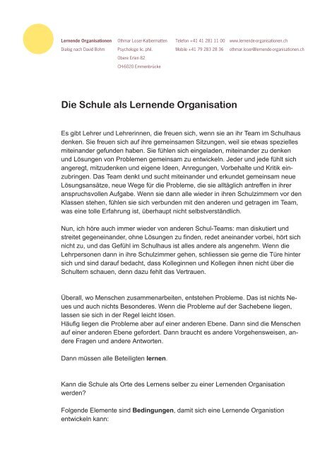 Die Schule als Lernende Organisation - Lernende Organisationen