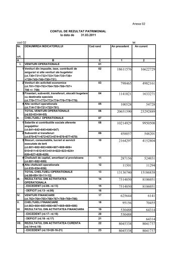 Anexa 02 cod 02 lei CONTUL DE REZULTAT PATRIMONIAL la data ...