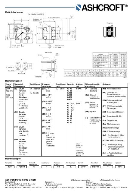 Datenblatt F5503 - Ashcroft Instruments GmbH