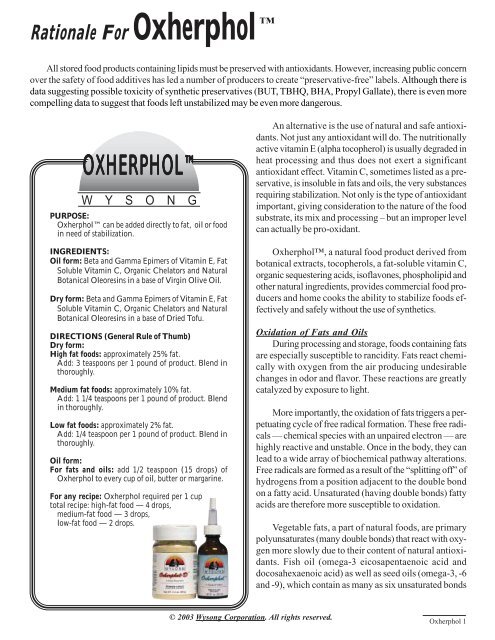 Oxherphol Monograph - Wysong