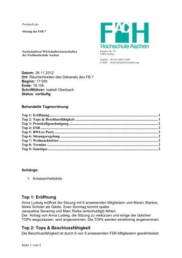 9. Protokoll Sitzung FSR7 WS12