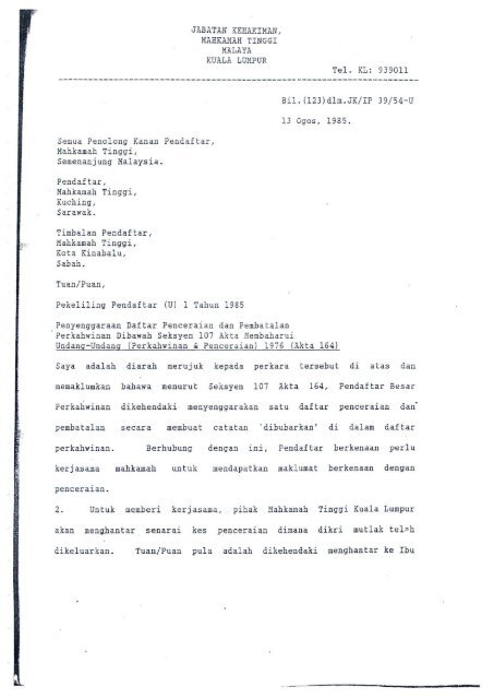 Pekeliling Pendaftar (U) 1 Tahun 1985