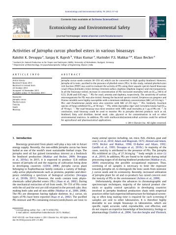 Activities of Jatropha curcas phorbol esters in various bioassays