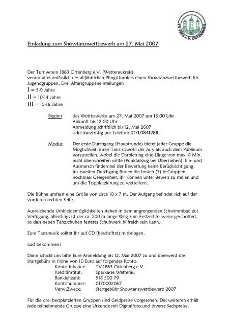 TV 1863 Ortenberg e.V. 55. Pfingst- -turnier