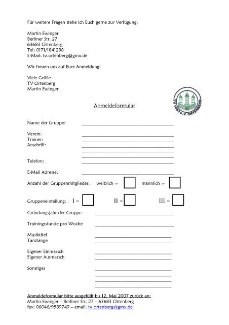 TV 1863 Ortenberg e.V. 55. Pfingst- -turnier