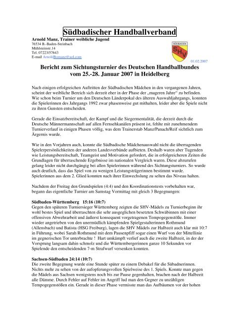 Bericht Sichtungsturnier Deutscher Handballbundes 25.