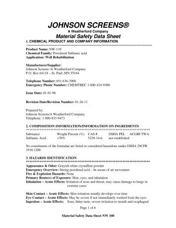 NW-110 MSDS Sheet.pdf - Johnson Screens