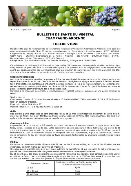 bulletin de sante du vegetal champagne-ardenne filiere vigne