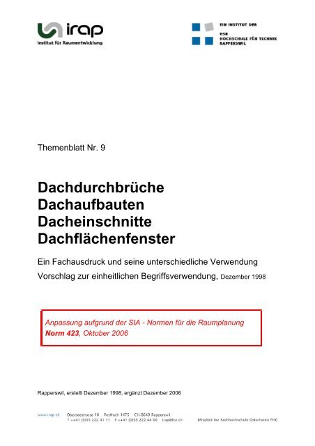 Nr. 9: DachdurchbrÃ¼che, Dachaufbauten, Dacheinschnitte ... - IRAP