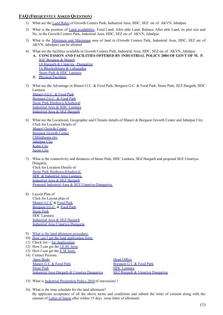 Frequently Asked Question Madhya Pradesh Audyogik