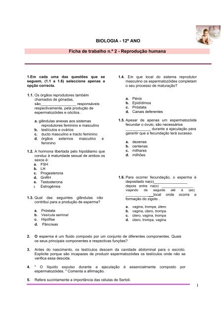 BIOLOGIA - 12Âº ANO Ficha de trabalho n.Âº 2 ... - Comunidades