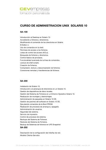 CURSO DE ADMINISTRACION UNIX SOLARIS 10 - cev empresas