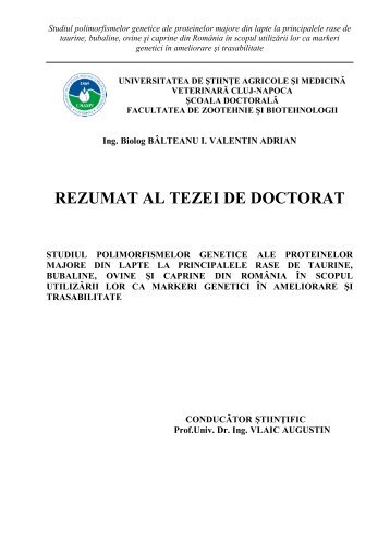 REZUMAT AL TEZEI DE DOCTORAT - USAMV Cluj-Napoca