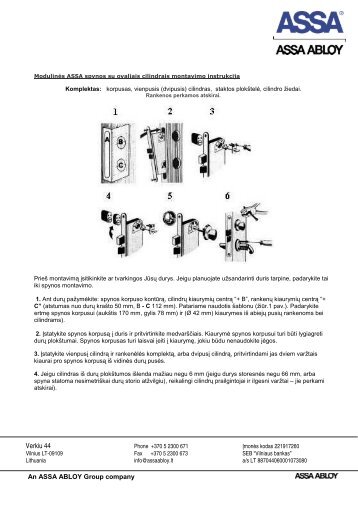 Montavimo instrukcija spynos su ovaliais cilindrais - ASSA ABLOY