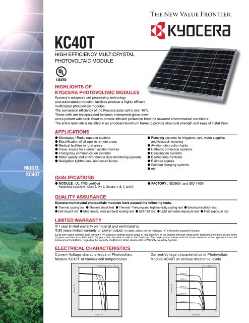 MODEL KC40T - KYOCERA Solar