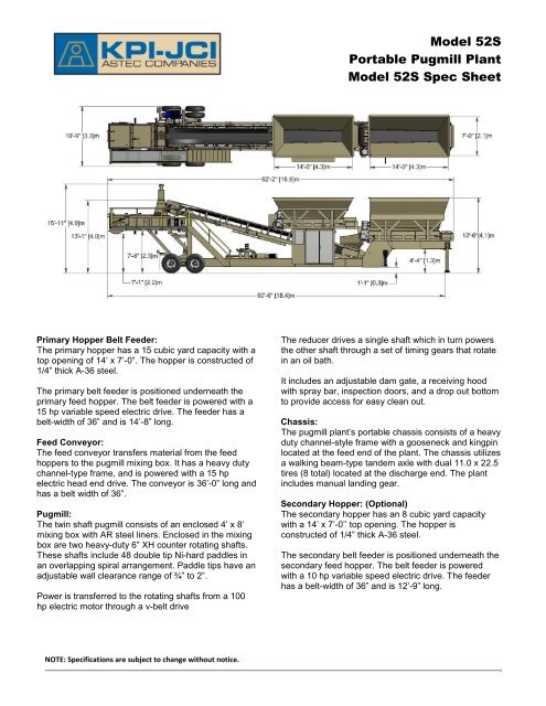 Model 52S Portable Pugmill Plant Model 52S Spec Sheet - KPI-JCI