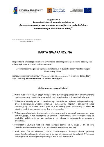 KARTA GWARANCYJNA - www.bip.stary.sacz.p