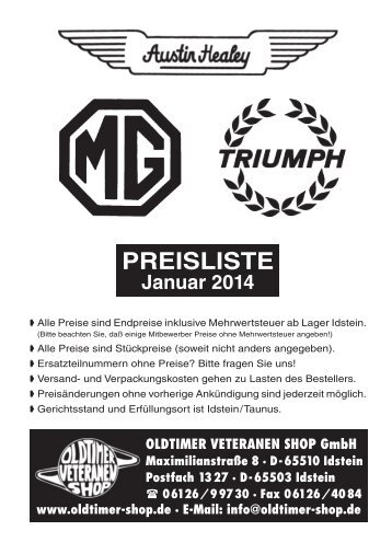 PREISLISTE - Oldtimer Veteranen Shop