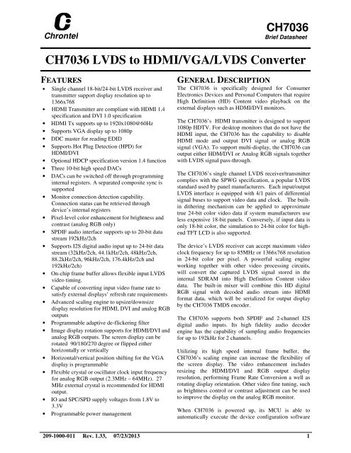 CH7036 Brief Datasheet - Chrontel