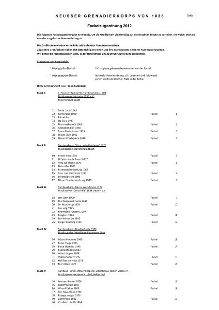 NGK-Fackelzugordnung - Neusser Grenadierkorps von 1823