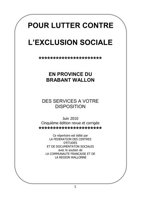 Pour lutter contre l'exclusion sociale 2010 - Province du Brabant ...