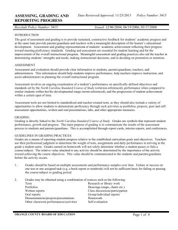 assessing, grading and reporting progress - Orange County Schools